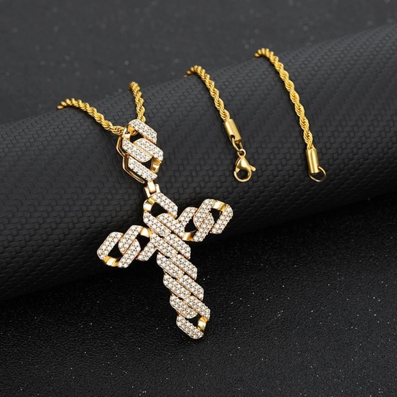 Cuban Link Simple Cross, Rope Chain Necklace, Cuban Link Pendant Necklace - Picture 4 of 9